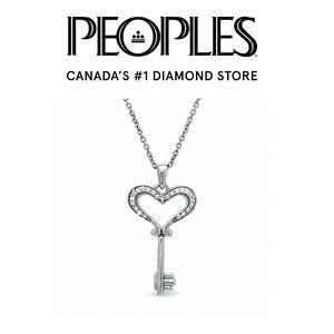Peoples 0.05 CT. T.w. Diamond Small Heart Key Pendant in Sterling Silver